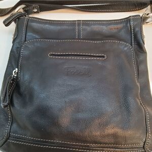 Fossil Black Genuine Leather Crossbody